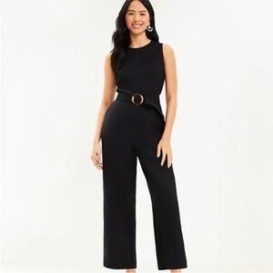 LOFT Black Linen Belted Jumpsuit (Size 14)